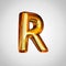 Golden letter R uppercase with fire reflection isolated on white background