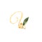 Golden letter U decorated with hand painted watercolor freesia flower