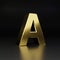 Golden letter A uppercase. 3D render shiny metal font isolated on black background