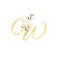 Golden letter W decorated with   watercolor calla flower and eucalyptus