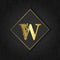 Golden letter W with elegant floral contour isolated on colorful separate background. Premium letter W or background great for