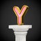 Golden letter Y uppercase on white column isolated on black background.