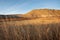 Golden light in autumn valley with hills in Sierra Nevada California