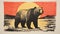 Golden Light: A Bold Block Print Of A Grizzly Bear By Sam Van