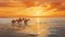 Golden Light: Camels Swimming Across The Ocean - Digital Painting