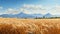 Golden Light: A Photorealistic Rendering Of A Wheat Field And Mountains