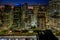 Golden lights of the San Francisco skyline and Salesforce Transit Center Park