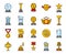 Golden line award trophy icons, victory cup, medal