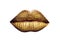 Golden lips on white background