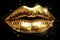 Golden lips of a woman close-up. Golden yellow lipstick