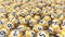 Golden lottery balls stack background. 3d illustration