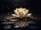 A golden lotus gracefully poised against a backdrop of darkness, its luminous petals contrasting against the obsidian
