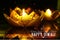 Golden lotus shaped diya on abstract Diwali background