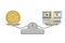 Golden Loyalty Program Bonus Coin with Money Balancing on a Simple Weighting Scale. 3d Rendering