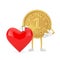 Golden Loyalty Program Bonus Coin Person Character Mascot with Red Heart. 3d Rendering