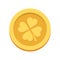 Golden lucky coin with clover leaves. St.Patrick \'s Day. Vector illustration. EPS 10