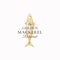 The Golden Mackerel Restaurant Abstract Vector Sign, Symbol or Logo Template. Elegant Mackerel Fish Drawing Sketch with