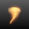 Golden magic light tornado swirl isolated on dark background