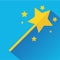 Golden magic wand fairy icon flat. Modern colored icons in a flat design with long shadow