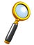 Golden magnifying glass on white background