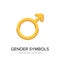 Golden male gender symbol isolated on white background.