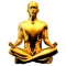 Golden man figure yoga lotus pose stylized sparkling glossy