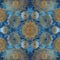 Golden mandalas on blue wall