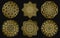 Golden mandalas design. Ethnic round gradient ornament. Hand drawn indian motif. Mehendi meditation yoga henna theme