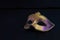 Golden Mardi Gras or Carnival mask isolated on a black background.