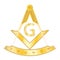 Golden masonic square and compass symbol