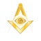 Golden masonic square and compass symbol