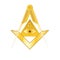 Golden masonic square and compass symbol