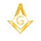 Golden masonic square and compass symbol