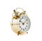 Golden mechanical alarm clock isolated