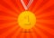 Golden medal for first place on red background