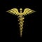 Golden medical symbol. Isolated on black background. 3D rendering illustration.