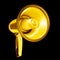 Golden megaphone black background isolated closeup, gold metal loudspeaker, loudhailer, speaking trumpet, bullhorn, announcement