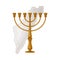 Golden Menora as Jewish Candelabrum for Eight-day Festival of Hanukka Vector Illustration