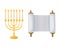 Golden menorah with candles hebrew religion tradition decoration flame and candelabrum hanukkah orthodox judaism