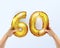 Golden metal balloon number sixty 60. party decoration with Golden balloons. The number 60 is in your hand.Anniversary sign for a