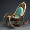 Golden Metal Rocking Chair With Art Nouveau Elements