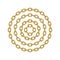 Golden metal round chain set. Realistic vector looped chain for design.
