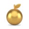 Golden metallic circle apple with twig leaf realistic 3d icon vector vitamin organic seasonal fruit