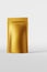 Golden metallic pouch bag mockup branding white background 3D rendering epic view Merchandise coffee bean package design