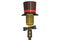 Golden microphone with cylinder hat and bow tie, 3D rendering