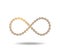 The golden mobius loop. An infinity sign made of a string of pearls or circles and lines
