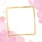 Golden modern frame with a watercolor effect background. Nude rose brush strokes. Gold round contour frame. Golden luxury line