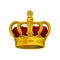 Golden monarch crown with red velvet and cross on top. Precious head accessory of king or queen. Bright vector design