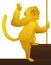 Golden monkey saluting at you and climbing a sign, Vector Illustration