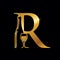 Golden Monogram Letter R for Wine and Bottle Sign